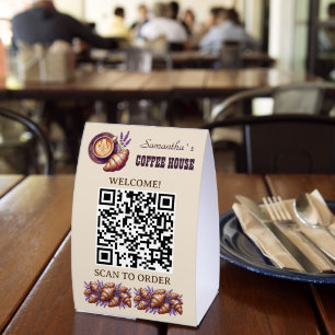 Custom Cafe Merch Vintage Croissant With Lavend Paper Table Tent