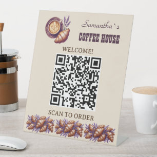 Custom Cafe Merch Vintage Croissant With Lavend Pedestal Sign