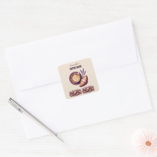 Custom Cafe Merch Vintage Croissant With Lavend Square Sticker