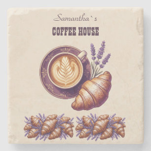 Custom Cafe Merch Vintage Croissant With Lavend Stone Coaster