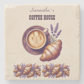 Custom Cafe Merch Vintage Croissant With Lavend Stone Coaster