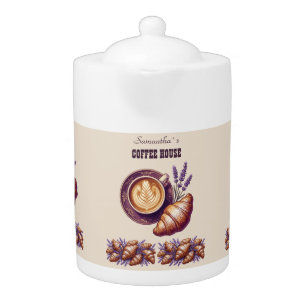 Custom Cafe Merch Vintage Croissant With Lavend Teapot