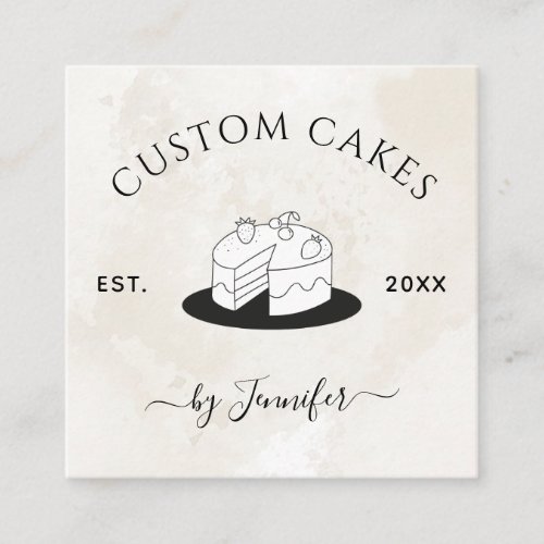 Custom Cake Design Marble Social Media Elegant Squ Square Business Card