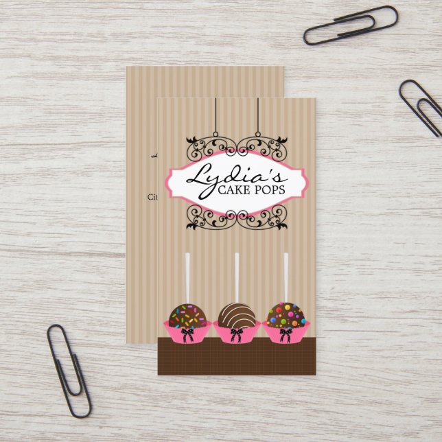 Custom Cake Pops Bakery Business Card (Front/Back In Situ)