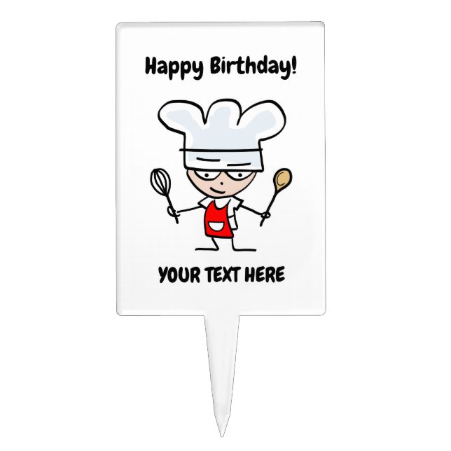 Custom cake topper with cute pastry chef cartoon (Front)