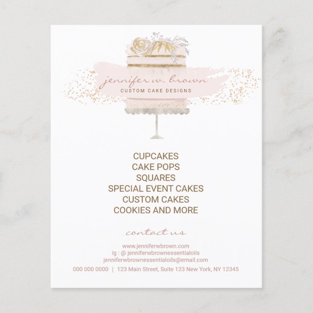 Custom Cakes Baker Event Patisserie Flyer Girly (Front)
