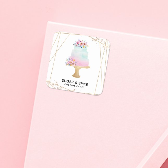 Custom Cakes Bakery Business Card Square Sticker (Creator Uploaded)