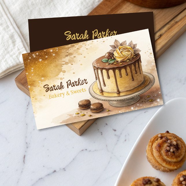 Custom Cakes Bakery pastry watercolor  Business Ca Business Card (Creator Uploaded)