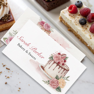 Custom Cakes Bakery pastry watercolor Business Card