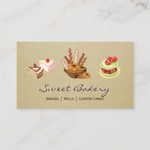 Custom Cakes &amp; Breads Rolls Dessert Bakery Store Business Card Template