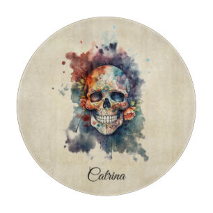 Custom Calavera Hermosa Day of the Dead Skull Cutting Board