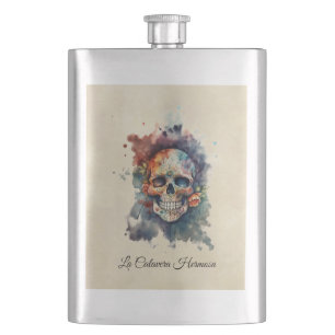 Custom Calavera Hermosa Day of the Dead Skull Flask