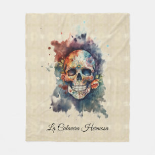 Custom Calavera Hermosa Day of the Dead Skull Fleece Blanket