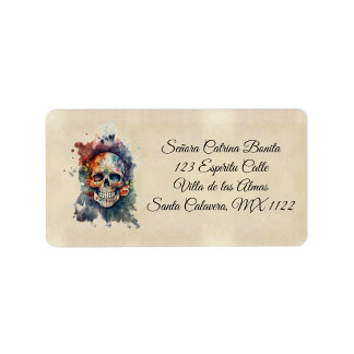 Custom Calavera Hermosa Day of the Dead Skull Label