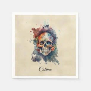 Custom Calavera Hermosa Day of the Dead Skull Napkins