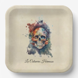 Custom Calavera Hermosa Day of the Dead Skull Paper Plates