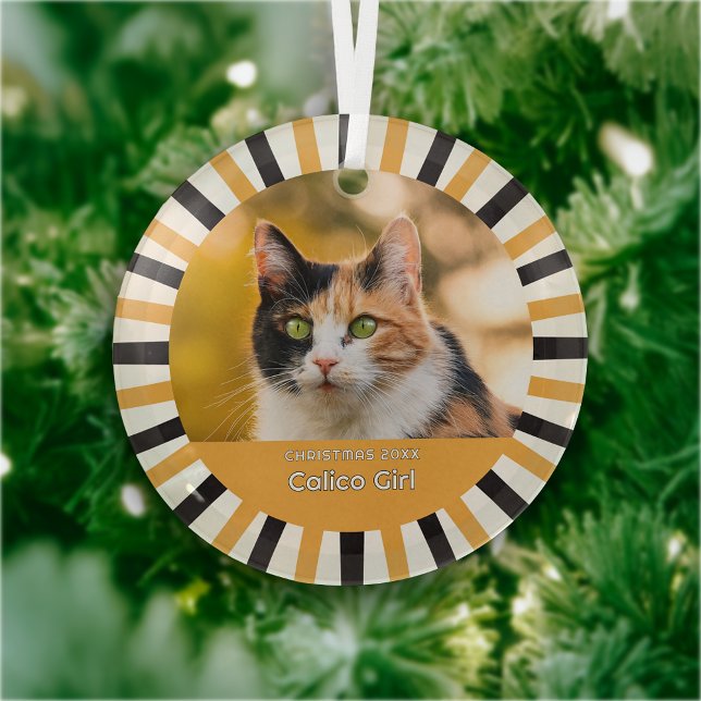 Custom Calico Cat Photo Glass Ornament (Creator Uploaded)