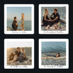 Custom Calligraphy Add Your Own Photo Coaster Set<br><div class="desc">A 4 piece set with the ability to personalize a different photo on each coaster against a white background. The theme is endless love, boundless friendship, limitless laughs, and countless memories in a romantic calligraphy script. Easily customize photo and message of choice. Makes a unique wedding gift, housewarming, anniversary, Christmas...</div>