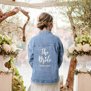 Custom Calligraphy Heart the Bride Name Wedding Denim Jacket