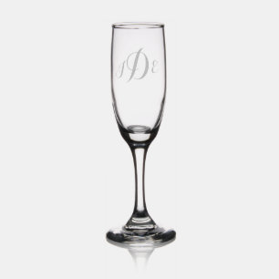 Custom Calligraphy monogram initials personalized Champagne Flute