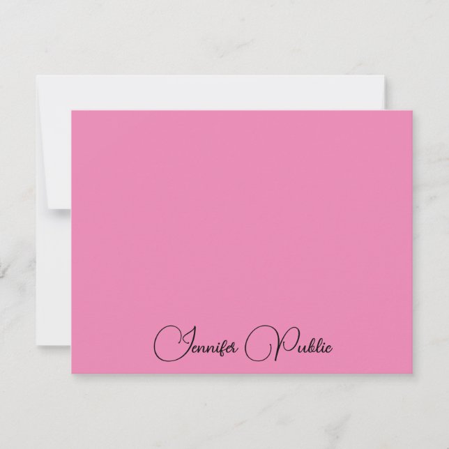 Custom Calligraphy Name Modern Elegant Pink Note Card (Front)