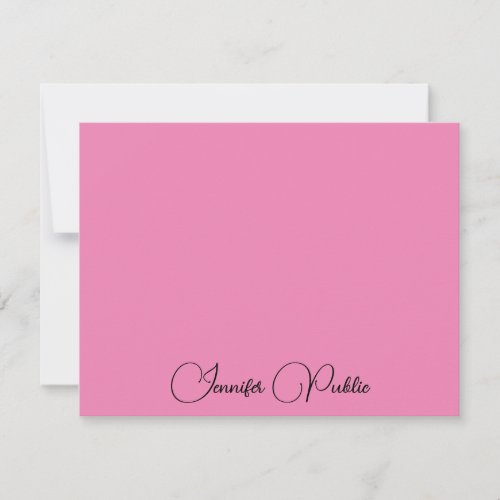 Custom Calligraphy Name Modern Elegant Pink Note Card