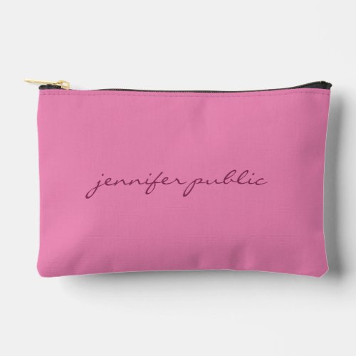 Custom Calligraphy Name Text Template Solid Pink Accessory Pouch