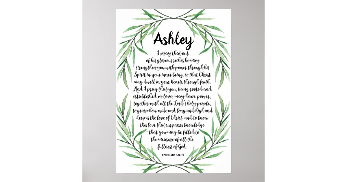 Custom Calligraphy Prayer Poster, Eph. 3:16-19 Poster | Zazzle