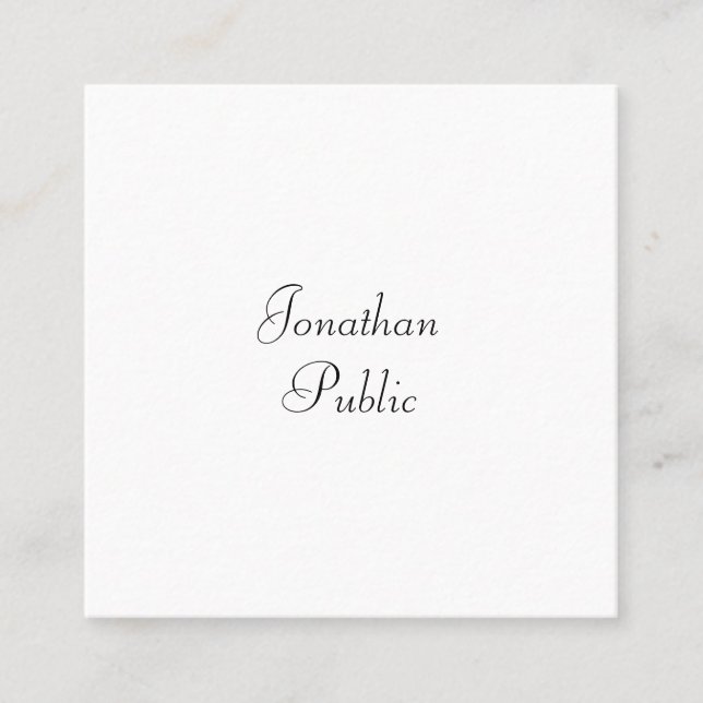 Custom Calligraphy Script Elegant Simple Template Square Business Card (Front)