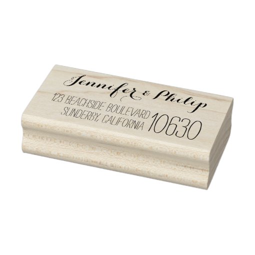 Custom Calligraphy Script Name And Address Rubber Stamp | Zazzle