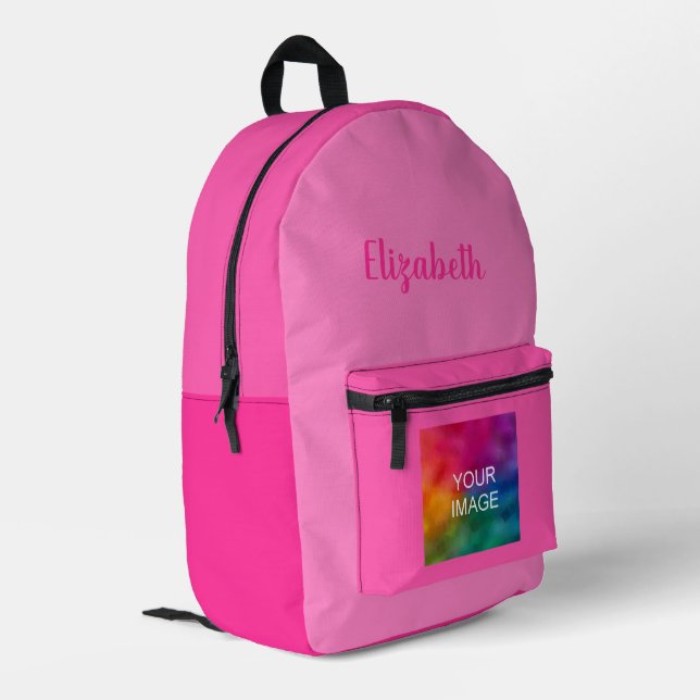 Custom Calligraphy Script Name Pink Color Palette Printed Backpack (Back Corner Left)