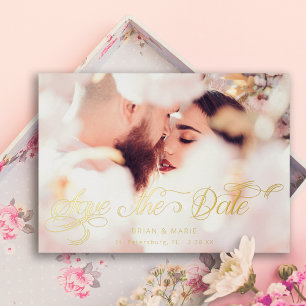 Custom Calligraphy Script Photo Save the Date  Foil Invitation