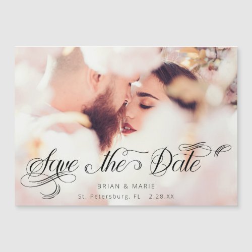 Custom Calligraphy Script Photo Save the Date  Magnetic Invitation