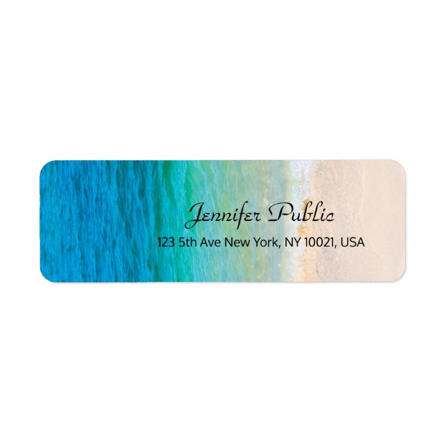 Custom Calligraphy Script Seaside Beach Waves Sand Label (Front)