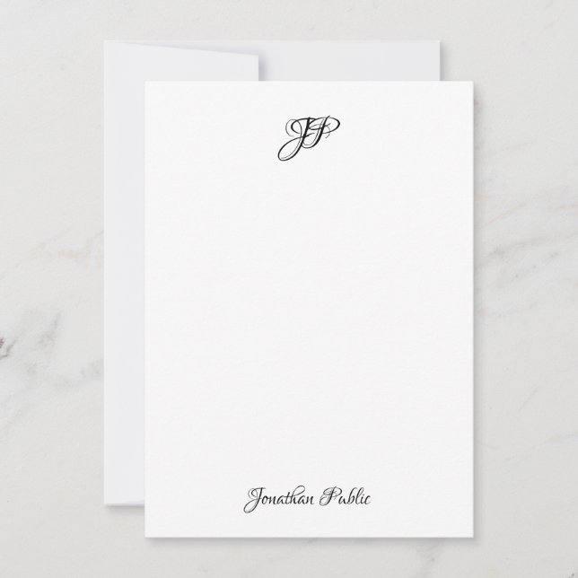 Custom Calligraphy Text Elegant Monogrammed Note Card (Front)