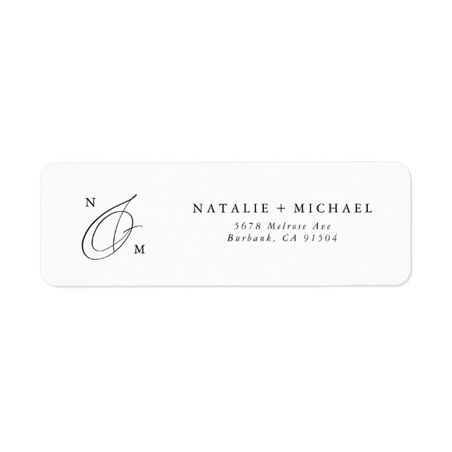 Custom Calligraphy Wedding Monogram Return Address Label (Front)