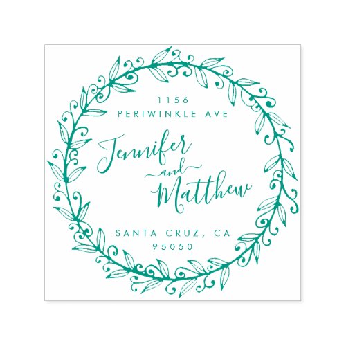 Custom Calligraphy Wreath Wedding Return Address Self_inking Stamp