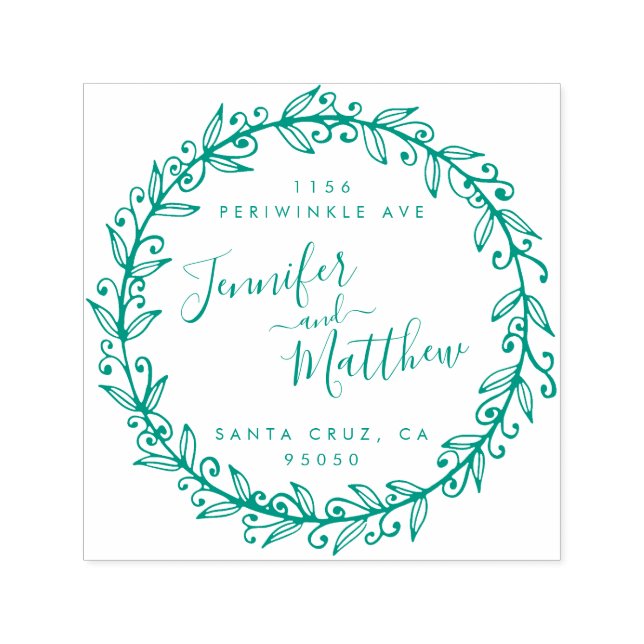 Custom Calligraphy Wreath Wedding Return Address Self-inking Stamp (Design)