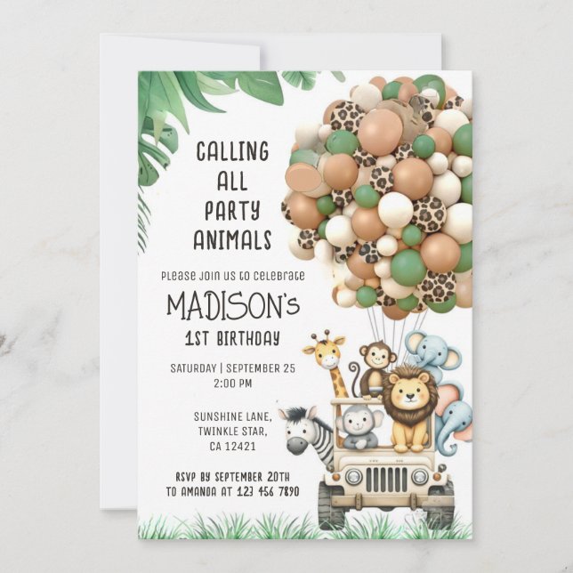 Custom Calling All Green White Balloon theme Invitation (Front)