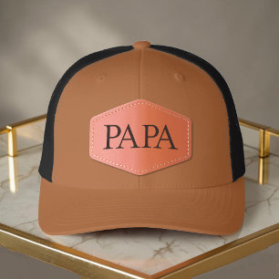 Custom Camel and Black PAPA Lettering Leather Patch Hat