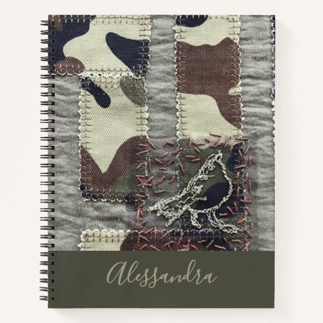 Custom Camo Bird Patchwork Look Nature Olive Brown Notebook (Front)