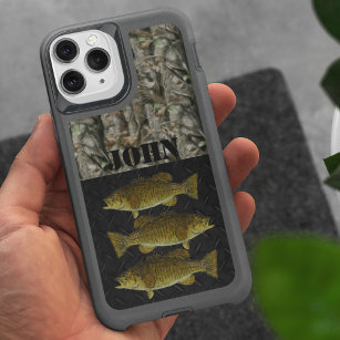 Custom Camo Rustic Smallmouth Bass Name Fishing iPhone 15 Case