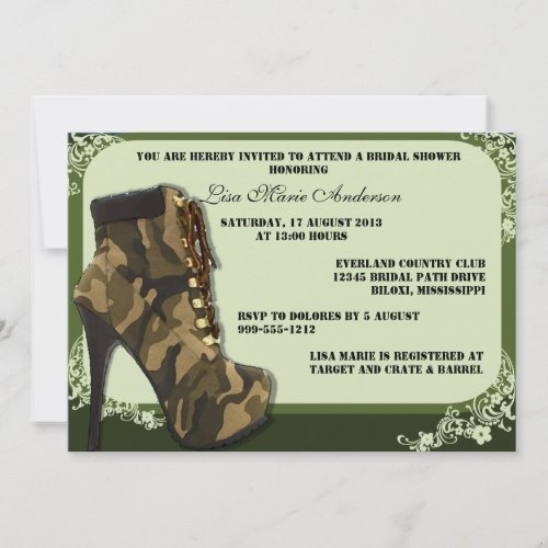 Custom Camouflage Military Bridal Shower Invites