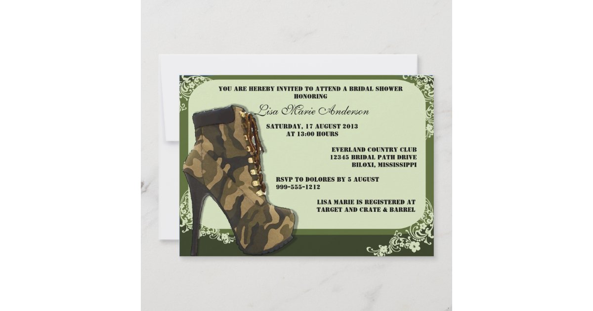 Custom Camouflage Military Bridal Shower Invites | Zazzle