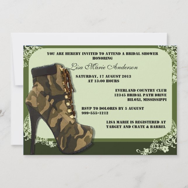Custom Camouflage Military Bridal Shower Invites (Front)
