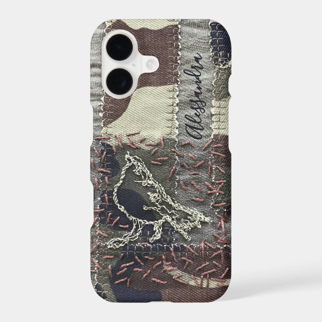 Custom Camouflage Textile Embroidery Look Bird  iPhone Case (Back)