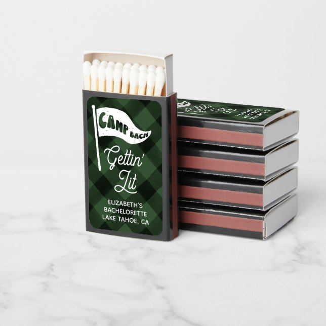 Custom Camp Bach Flannel Bachelorette Camp Flag Matchboxes (Stacked)