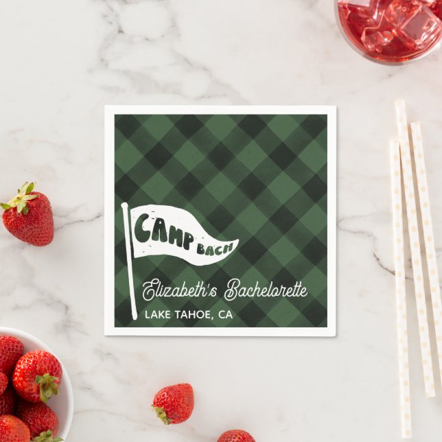 Custom Camp Bach Flannel Bachelorette Camp Flag Napkins (Insitu)