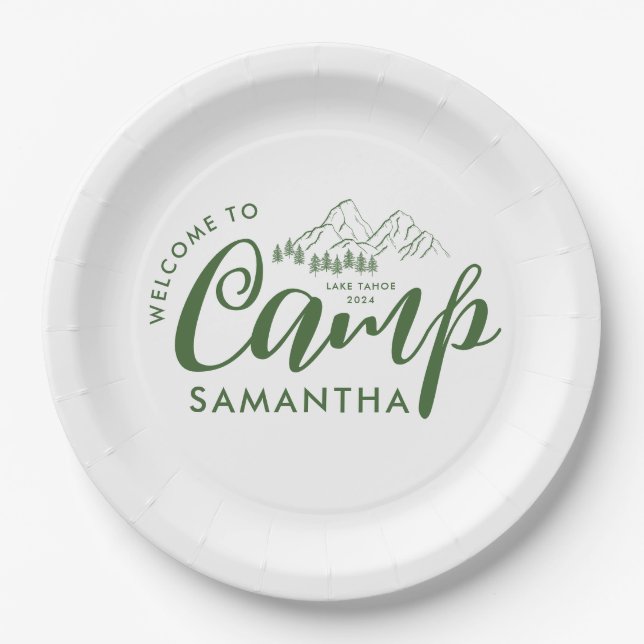 Custom Camp Bachelorette Party Modern Rustic Paper Plates (Front)