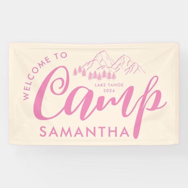 Custom Camp Bachelorette Party Modern Rustic Pink Banner (Horizontal)